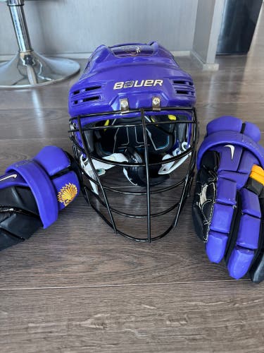 Iroquois lacrosse helmet and gloves