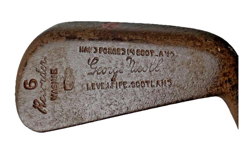 George Nicoll Recorder Dot Face 6 Mashie Iron Leven Fife Hand Forged RH Hickory