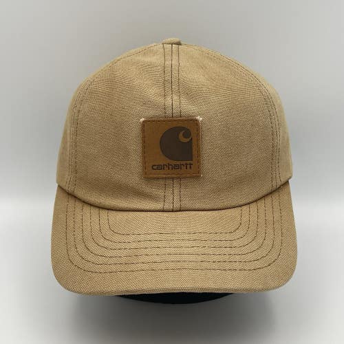 Vintage Carhartt 90s Duck Canvas Snapback Leather Patch Logo Hat USA A17BRN Rare