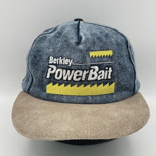 Vintage Berkley PowerBait Denim Fishing Snapback Hat Cap - Suede Bill