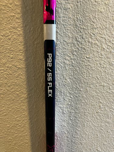 Custom Inetrmediate Bauer Pink Twitch Left Handed Hockey Stick P92 55 Flex Pro Stock (New)