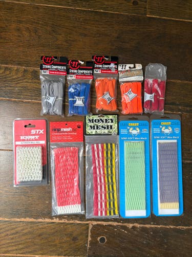 Lacrosse stringing supplies (new) bundle - mesh,strings, ECD, Warrior, Jimalax