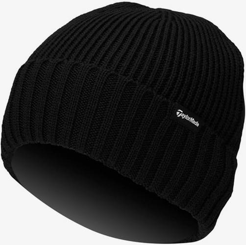 NEW TaylorMade Ribbed Knit Beanie Black Winter Golf Hat/Cap