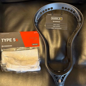 Stringking MARK 3V Lacrosse Head BLACK, with Stringking 5s semi soft mesh kit valued at $39.99!!