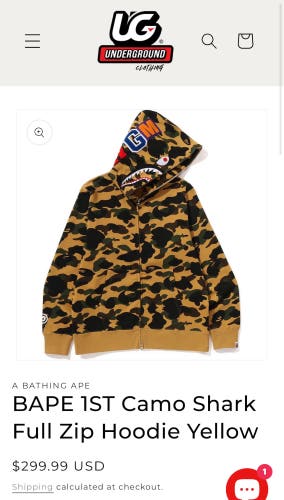 BAPE 1st Camo Shark full zip hoodie yellow