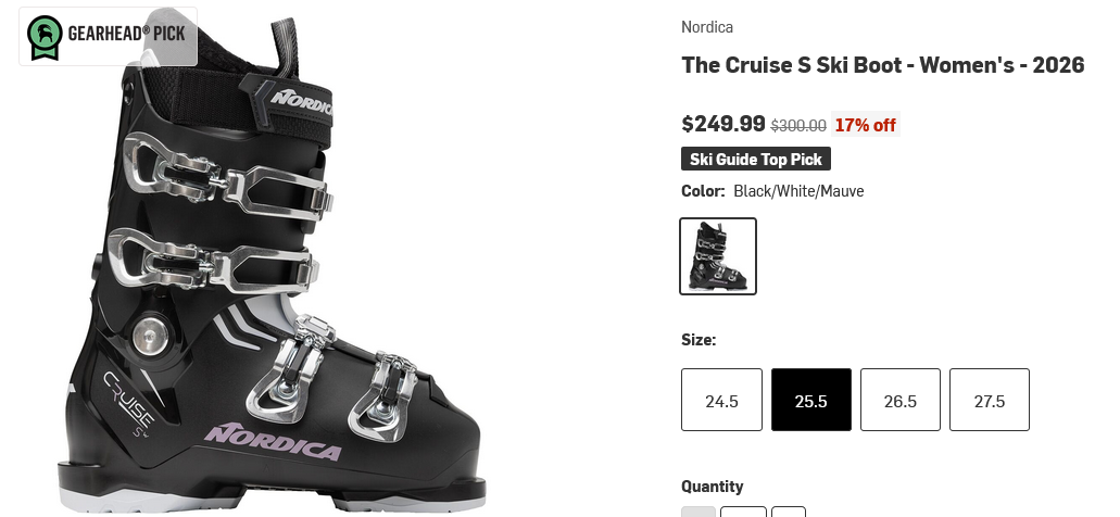 NEW Nordica Cruise S Ski Boot 2026 - Women's Black / White / Mauve 25.5 /US 8.5