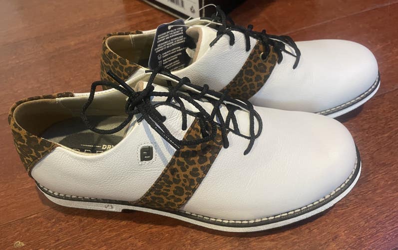 NEW! Footjoy Dryjoy Premire Series Womens Golf shoes sz 7 White w/Leopard 99041