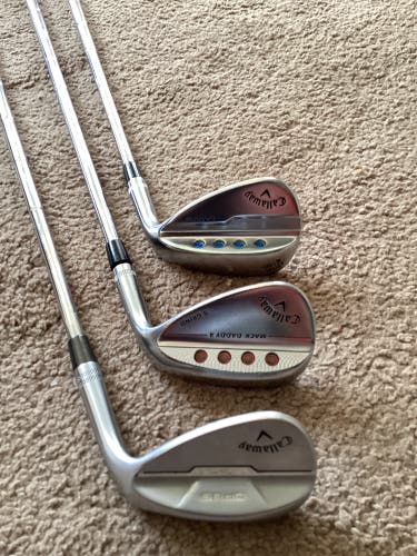 Callaway Jaws RH Wedge 58, Callaway Mack Daddy 4 RH Wedge 56, Callaway Opus RH Wedge 60. -