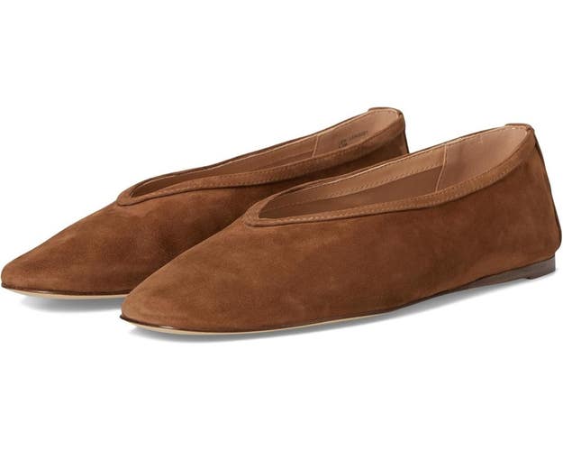 Steve Madden Leni Flats Women's US 7.5 Chestnut Suede Square Toe Slip-On ZAP1989