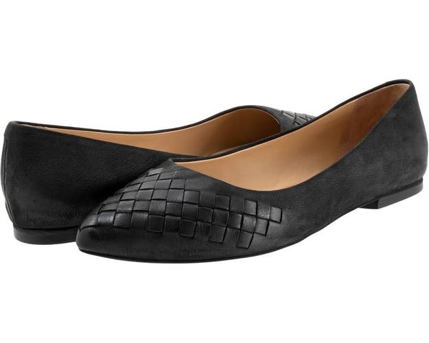 Trotters Estee Woven Flats Women's 8.5 Black Leather Pointed Toe Slip-On ZAP1978