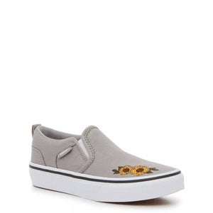 Vans Asher Sneakers Girls US 1 Gray White Floral Slip-On Platform Shoes ZAP1967