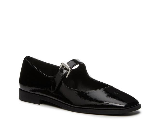 Steve Madden Solanna Flat Womens US 7.5 Black Square Toe Mary Jane Shoes ZAP2007