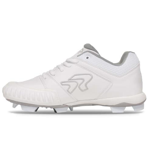 Ringor Flite Women's US 10 White Silver Lace Up Molded Softball Cleats ZAP2192