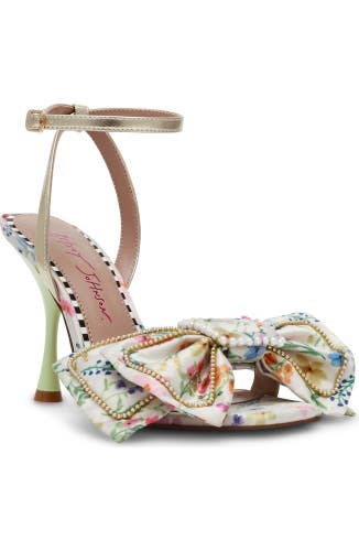 Betsey Johnson Denly Sandals Womens US 8.5 Natural Ditsy Bow Ankle Strap ZAP1870