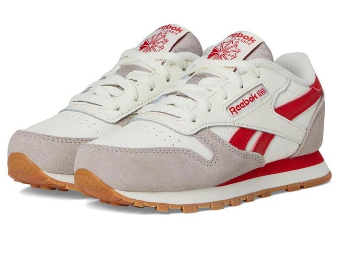 Reebok Classic Leather Sneakers Boys US 5 Hazy Gray Red Lifestyle Shoes ZAP1844