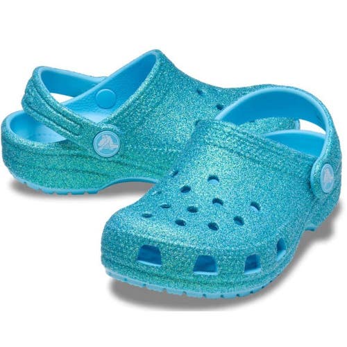 Crocs Classic 210986-4WD Clogs Youth 13 Tinted Glass Aqua Glitter Shoes GBO2629