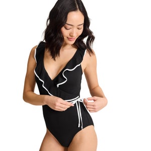 Tommy Bahama Island Cays Cabana Swimsuit Women's 14 Black Wrap-Front GBO2202