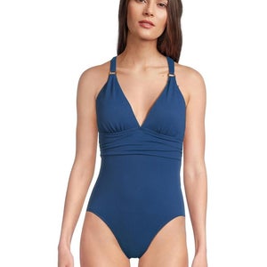 Tommy Bahama Island Cays Swimsuit Women 6 Blue Gold Ring One Piece Beach GBO2204