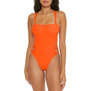 Becca Baja Mar Swimsuit Women's Large Orange Cutout One-Piece Swimwear GBO2215