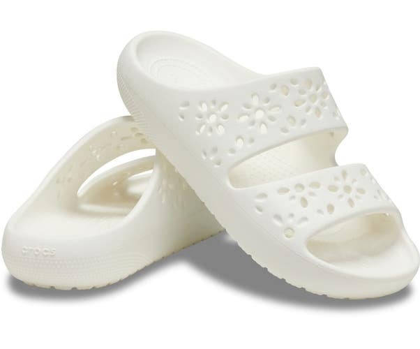 Crocs Classic 210966-0WV Sandals Men's US 8 Chalk Floral Cutout Slip On GBO2637