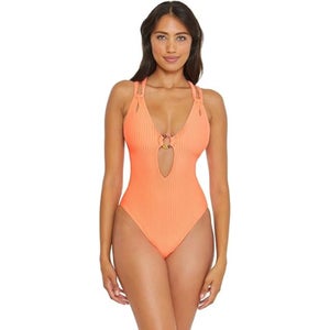BECCA by Rebecca Virtue Line in The Sand Swimsuit Women's Small Orange GBO2198
