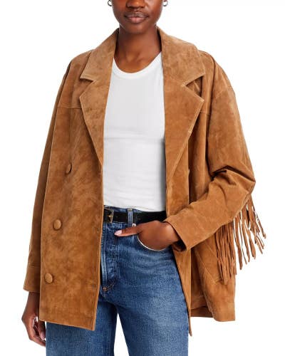 Blanknyc Coat Womens M Dirt Bike Fringe Trim Notch Lapel Double-Breasted GBO2234