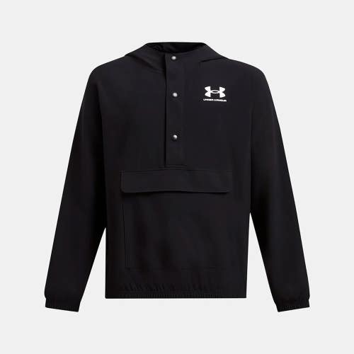 Under Armour Icon Woven Anorak Hoodie Kids S Black Flap Pocket Pullover JZZ873