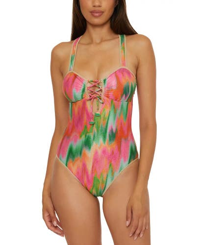 BECCA Mirage Kylam Swimsuit Womens S Multicolor Tie-Dye Bandeau One Piece JZZ919