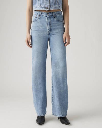 Levi's Ribcage Jeans Women's 26X32 Blue Denim Light Wash Cotton Wide Leg JZZ872