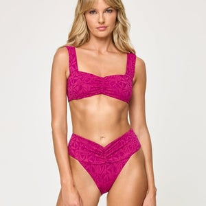 L*Space Bardot Bikini Bottom Women's Medium Berry High-Waisted Swimwear JZZ909