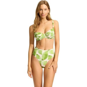 Seafolly Sunray Bra Women's 6 Sage Leaf Print Stretch Swimwear Underwire JZZ899