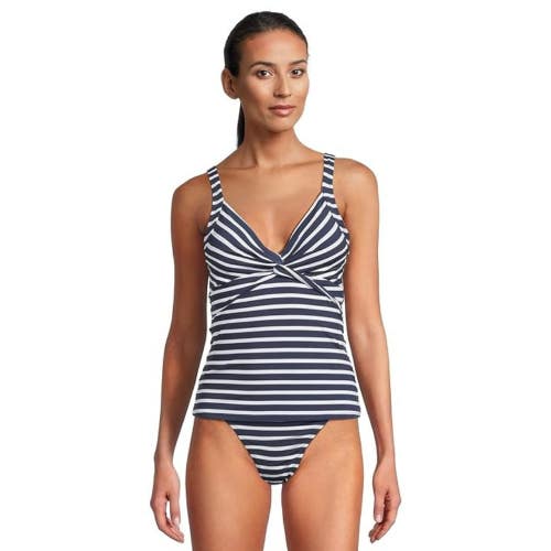 Tommy Bahama Coastline Tankini Top Women's XL Navy Striped Swimwear JZZ863