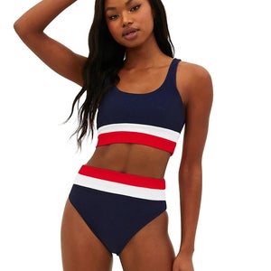 Beach Riot Mackenzie Bikini Top Women's Large Blue Scoop Neck Swimwear JZZ877