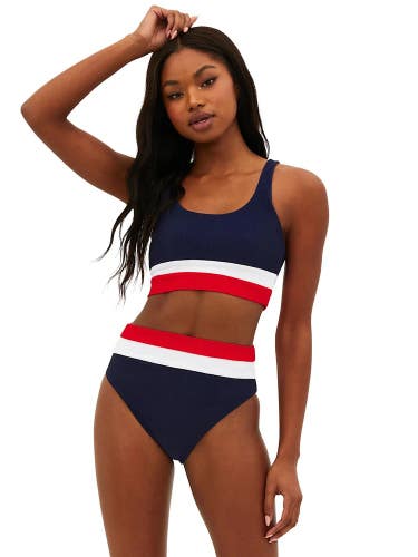 Beach Riot Mackenzie Bikini Top Women's Large Blue Scoop Neck Swimwear JZZ877