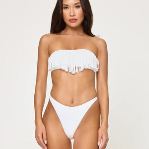 LSPACE Dixie Bikini Top Women's XL White Fringe Detail Strapless Bandeau JZZ852