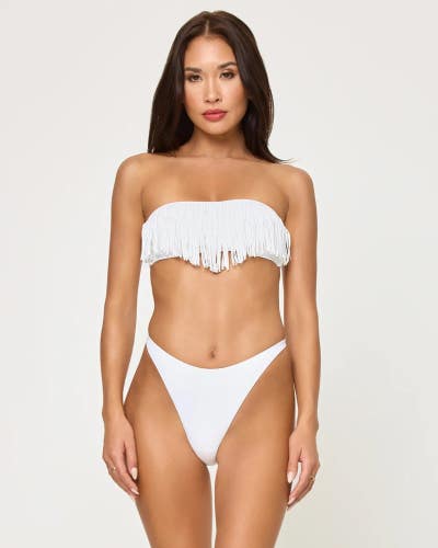 LSPACE Dixie Bikini Top Women's XL White Fringe Detail Strapless Bandeau JZZ852