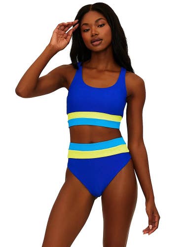 Beach Riot Heidi Bikini Bottom Women's S Blue Stretch Colorblock Swimwear JZZ856