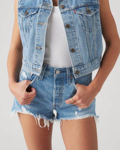 Levi's 501 Cut Off Shorts Women's 24 Blue Denim High Rise Original Fit JZZ874