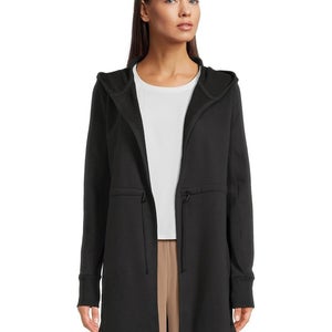 Beyond Yoga On The Go Jacket Womens M Black Cinch Waist Open Front Hooded JZZ870