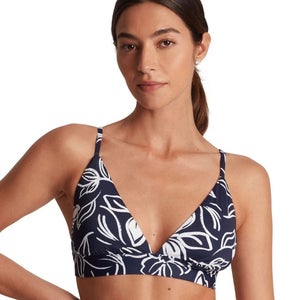 Lauren Ralph Lauren Bikini Top Womens 4 Navy Allora Floral Stretch V-Neck JZZ914