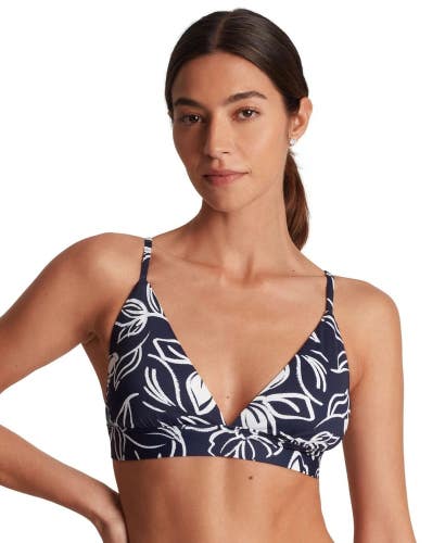 Lauren Ralph Lauren Bikini Top Womens 4 Navy Allora Floral Stretch V-Neck JZZ914