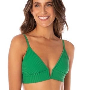 Maaji Enchanting Emerald Parade Long Line Triangle Bikini Top Women Green JZZ862