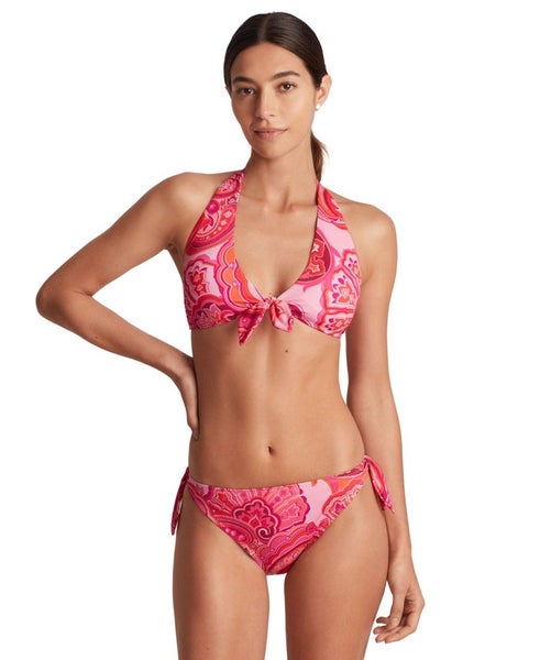 Lauren Ralph Lauren Provence Bikini Top Women's 4 Red Paisley Tie-Front JZZ908