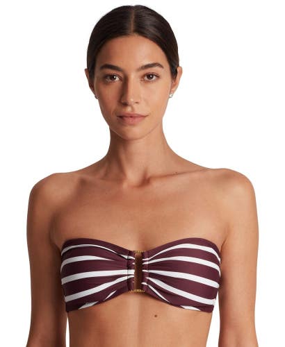 Lauren Ralph Lauren Bandeau Bikini Top Women's 6 Largo Stripe Ring Beach JZZ831