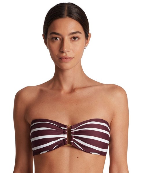 Lauren Ralph Lauren Bandeau Bikini Top Women's 6 Largo Stripe Ring Beach JZZ831