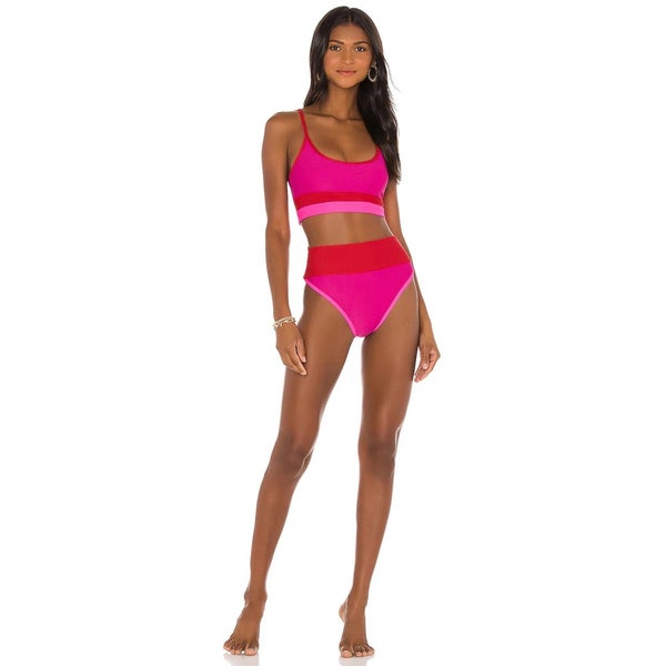 Beach Riot Emmy Bikini Bottom Womens Medium Pink Stretch High-Waist Beach JZZ841