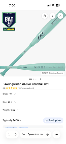 2026 Rawlings Icon USSSA Certified Bat (-10) 18 oz 28"