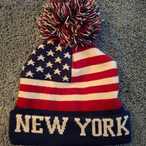 New York USA American Flag Patriotic Pom-Pom Beanie Winter Hat