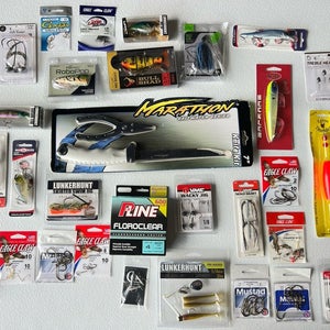Fishing Tackles Assortment 30 Pieces Knife, Line, Baits, Hooks... INV #343