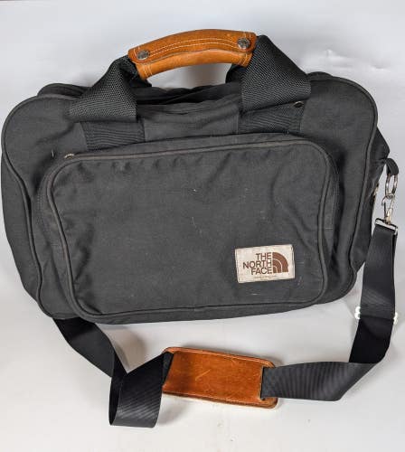 Vintage The North Face Black Canvas Satchel Bag Leather Handles 18" x 13"